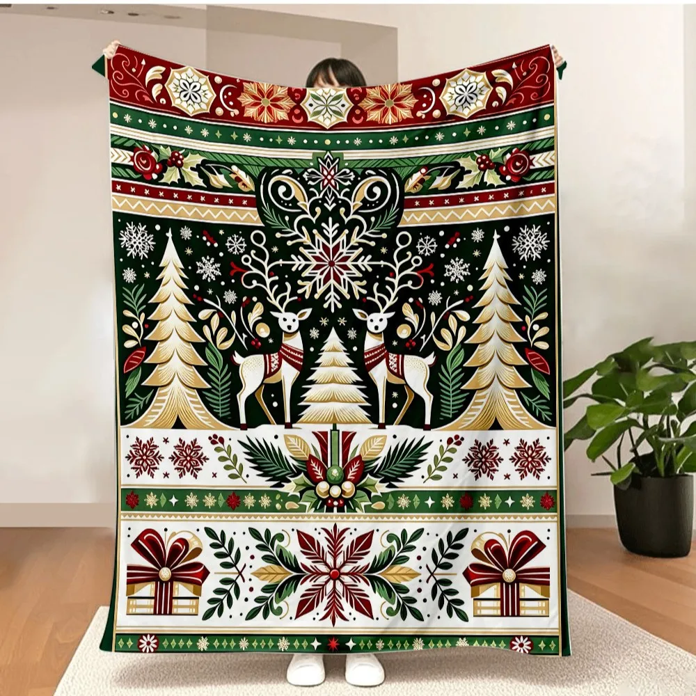Merry Christmas Flannel Blanket Santa Claus Lovely Snowman Printed Throw Blanket Home Office Heartfelt Gift for Sis Bro Son Dau