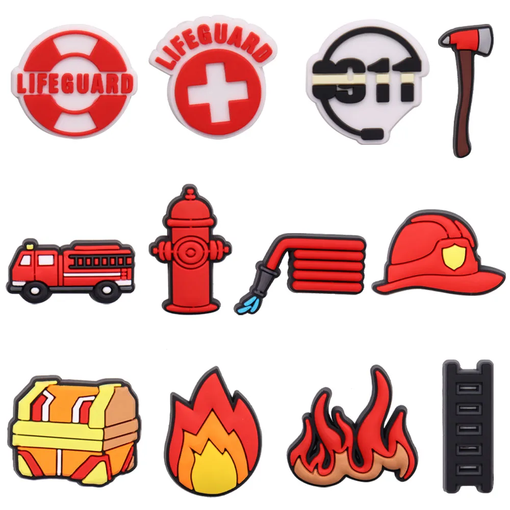 Novelty Fire Extinguisher Fire Truck Shoe Charms Sandals Accessories Shoe Buckle Decoration for Adult Backpack