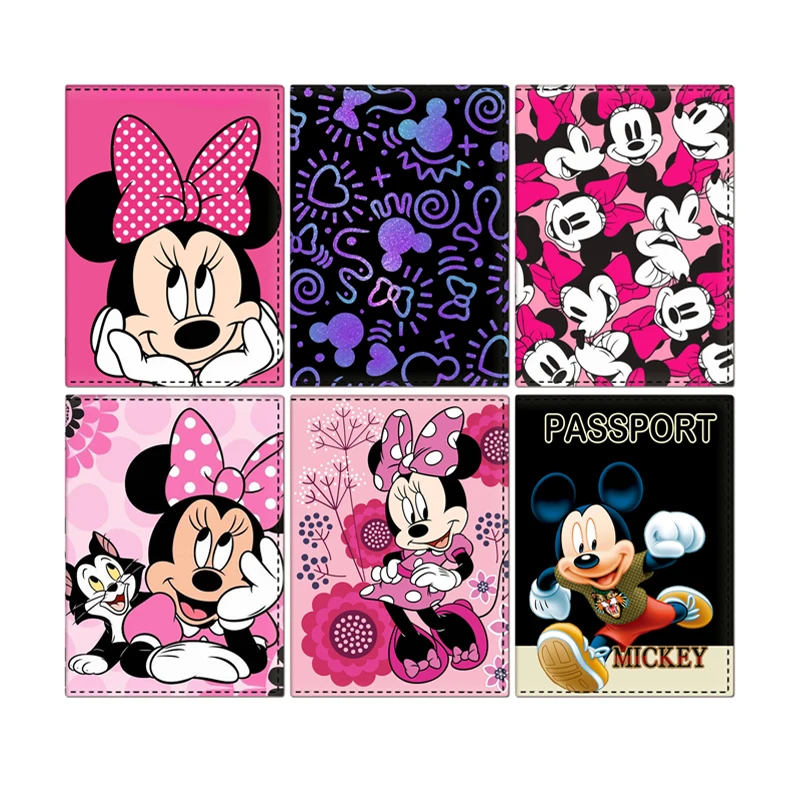 

Mickey Minnie Passport Cover PU Leather Disney Women Men Travel Card Holder Passport Protective Case Travel Accessories