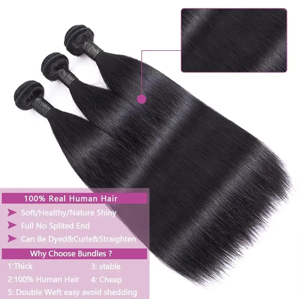 1/3/4 pezzi fasci di capelli lisci brasiliani neri naturali fasci di capelli Remy da 10-40 pollici fasci di capelli umani non trattati al 100%