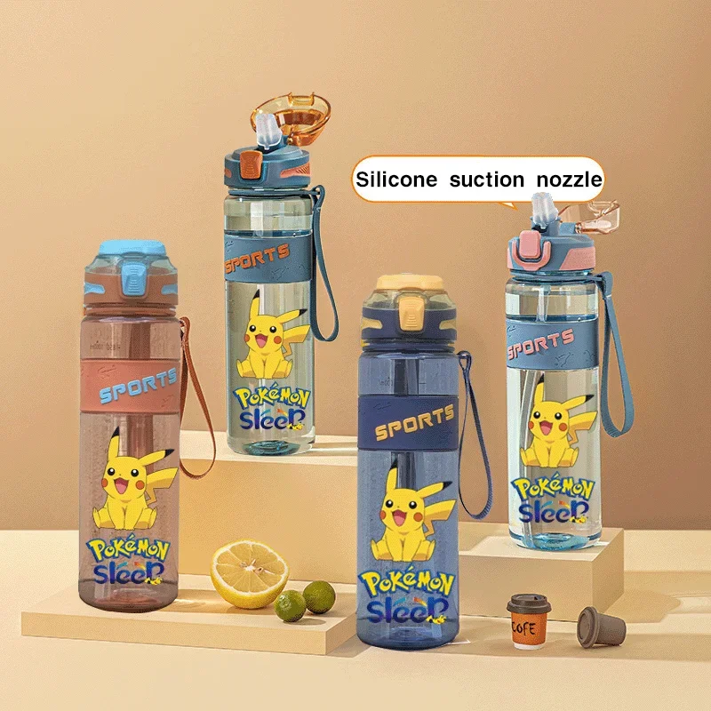 Pokemom Pikachu 1000M with straw, heat-resistant Tritan kettle for fitness, large capacity sports, plastic cup, water