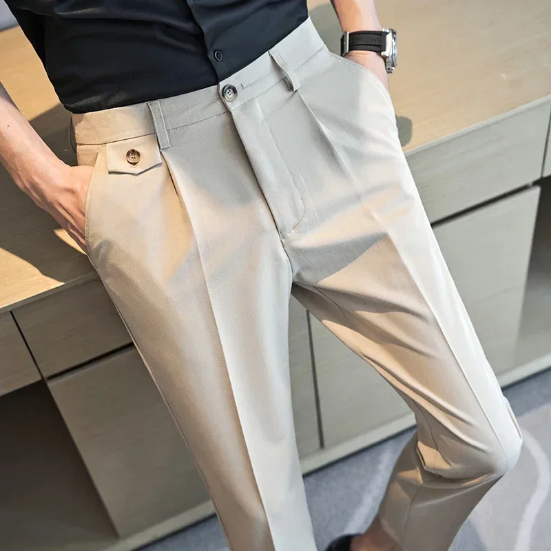 New Formal Pants for Men High Quality Slim Fit Business Fashion Casual Suit Pants Spring Male Solid High Waist Dress Pants 36