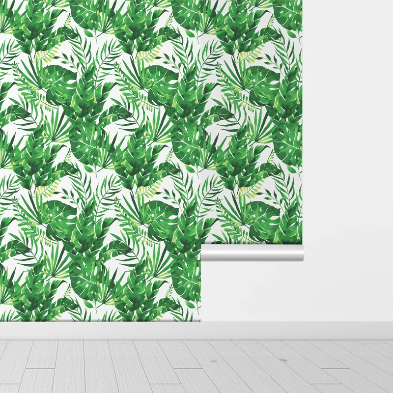 

Fresh Green Leaf Removable Wallpaper Self-adhesive Waterproof PVC Leaves Wall Decor Retro Peel And Stick Living Room Decor