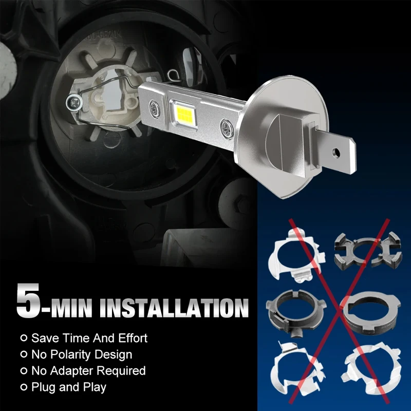 2Pcs Canbus LED Light Bulb H1 LED Headlight Mini Size Design Wireless Fanless For Car LED Lamp 7585 CSP Chip 300W 12V