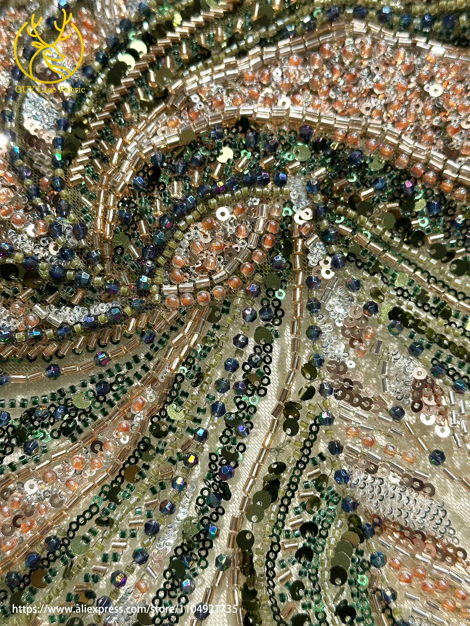 Rote französische handgefertigte Perlen-Spitzenstoffe 2026 Luxuriöse afrikanische nigerianische Pailletten-Spitzenstoffe für Hochzeitskleider – Detail 15