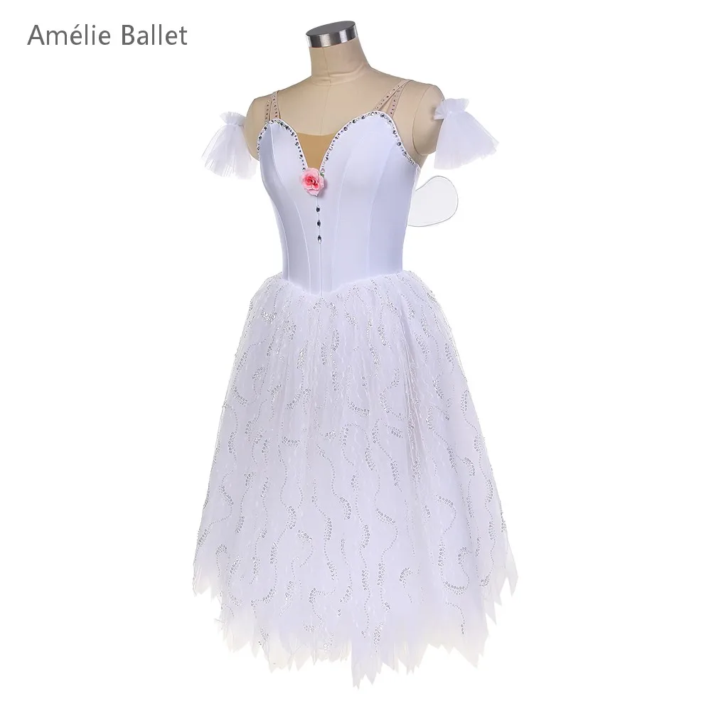 25145 New Ballet Costumes White Spandex Romantic Long Ballet Costumes Adult Girls Stage Performance Dance Costumes