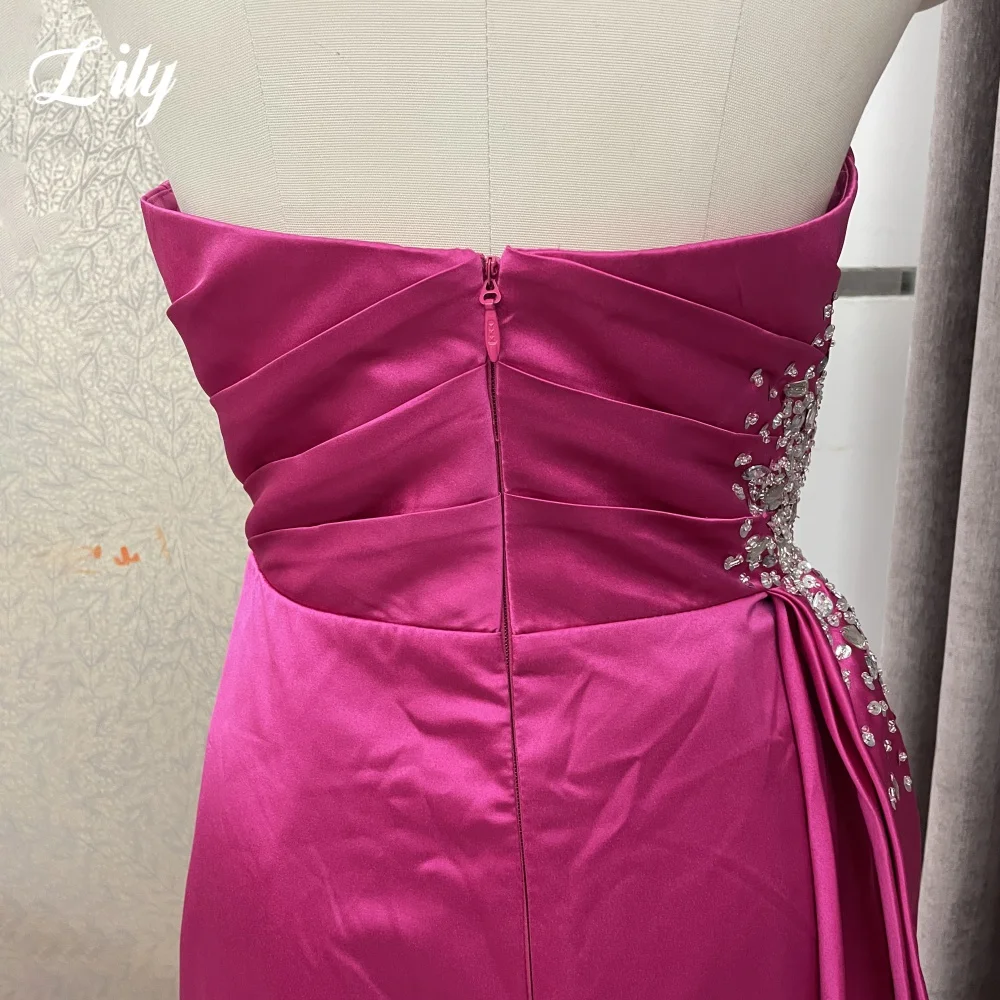 فستان حفلات أنيق من Lily Fuchsia بدون حمالات بدون ظهر وفتحة جانبية للحفلات الراقصة ترتر لامع مطوي زائدة فستان سهرة مخصص