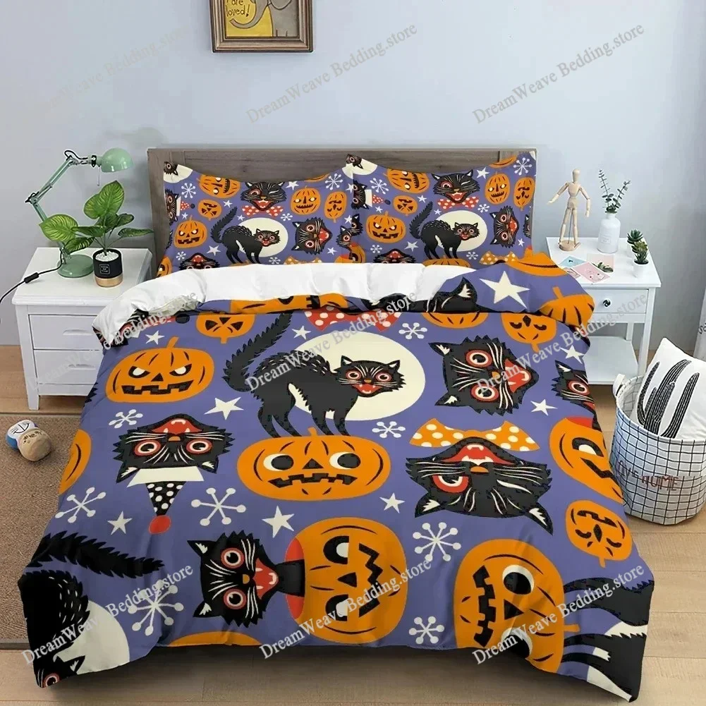 3D Skull Bedding Set Halloween Bats Duvet Cover Skull Polyester Comforter Cover Set Double King Queen Boys Polyester Quilt Cover