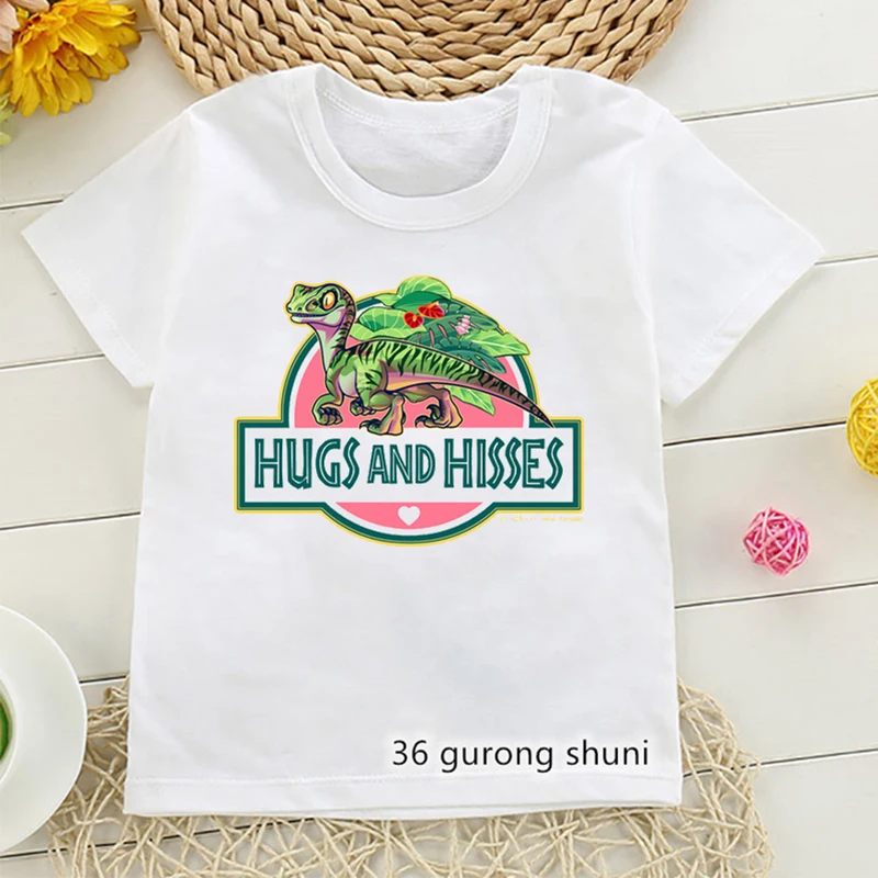 Kawaii Kids Clothes Funny Baby Dinosaur Flowers Animal Print Tshirt Girls/Boys Harajuku Shirt Jurassic World  Summer T-Shirt