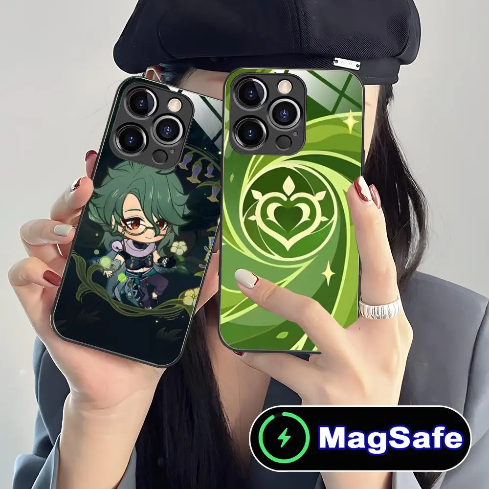 

Game GI Baizhu Dendro Mobile Phone Case for iPhone 17 16 15 14 13 12 11 Air Pro Max Plus Mini MagSafe Glass Colorful Cover Cover