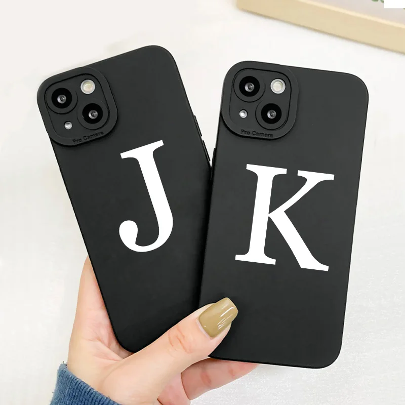 Initial Letter A Z Fashion Phone Case For iPhone 14 13 12 11 Pro Max 7 8 Plus SE2 X XS XR Luxury White Plain Letter Soft Covers