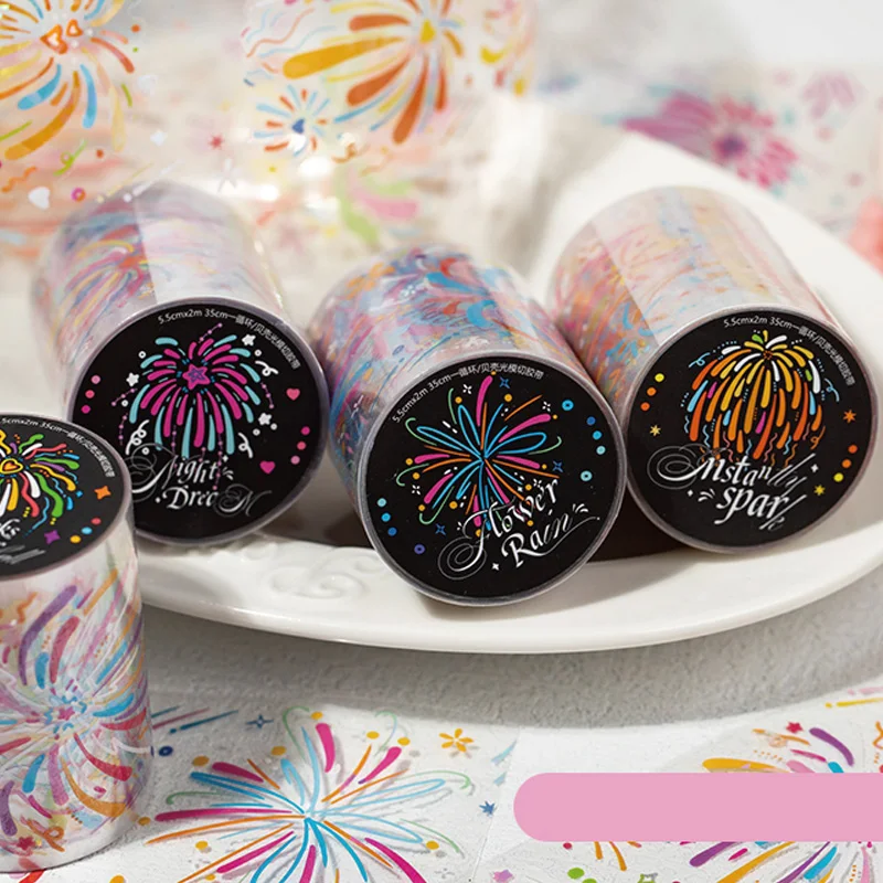 السيد ورقة 4 نمط 1 لفة/حقيبة زهرة النار قذيفة فورية ضوء الحيوانات الأليفة يموت قطع الشريط كتيب DIY بها بنفسك سجل القصاصات كتاب صور التقويم #1