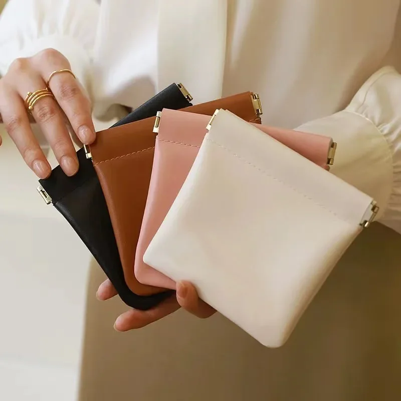 

PU Leather Simple Mini Makeup Storage Bag Women Square Small Cosmetic Pouch Portable Make Up Key Organizer Bags