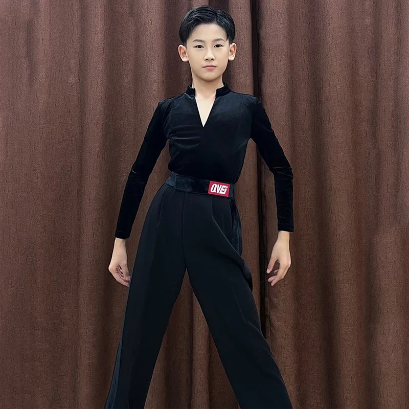 

Kids Performance Ballroom Dance Clothes Boys Latin Dance Costumes Velvet Top Modern Dancing Pants Stage Training Clothes