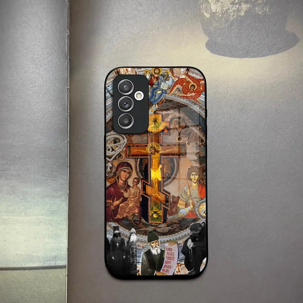 Orthodox Cross I-Icon Phone Case Glass For Samsung Galaxy S26 S23 S25 S24 S21 S22 S20 Ultra Fe Plus A34 A15 A14 Cover