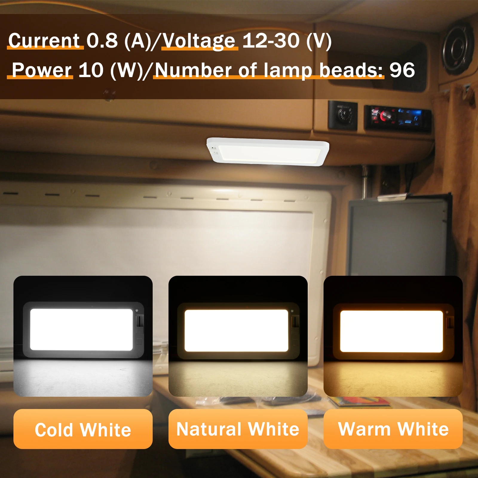 4 szt. 12v-30v oświetlenie do kamperów wnętrze 10W antyodblaskowe 3-kolorowe matowe wykończenie lampa sufitowa do kamperów 96 diod LED ściemnialne