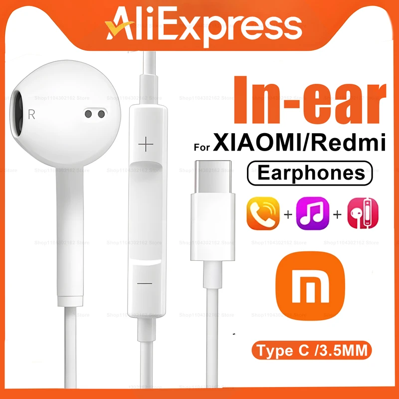 Original Wired Earphones For Xiaomi mi 14 13 12 in-ear Headphones Redmi Note 10 9 Type C 3.5mm Wired Headset Phone Accessories