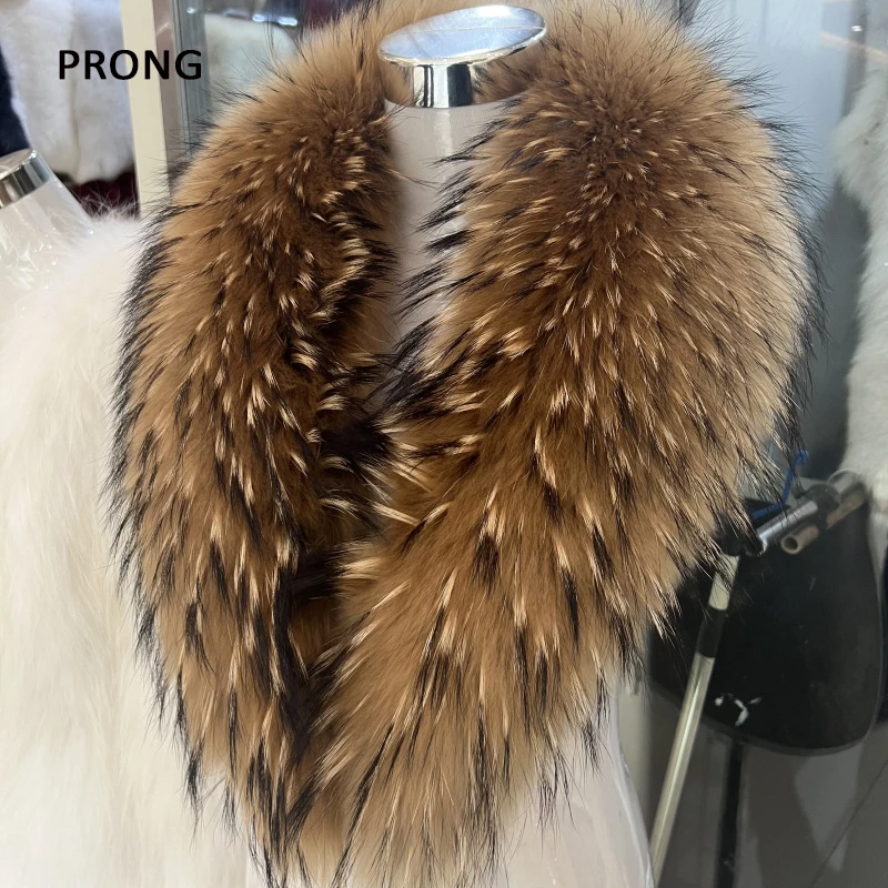 Natural Raccoon Fur Collar Real Fur Scarf Women Winter Luxury Neck Warmer Fur Shawl Wraps Scarves Men Coat Jacket Furry Collars