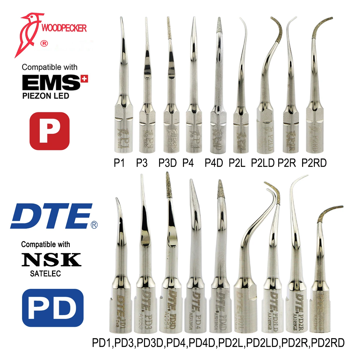 

Woodpecker DTE Dental Ultrasonic Scaler Tip Scaling Tips Periodontics Endodontics Fit EMS SATELEC NSK Dentistry Material Tools