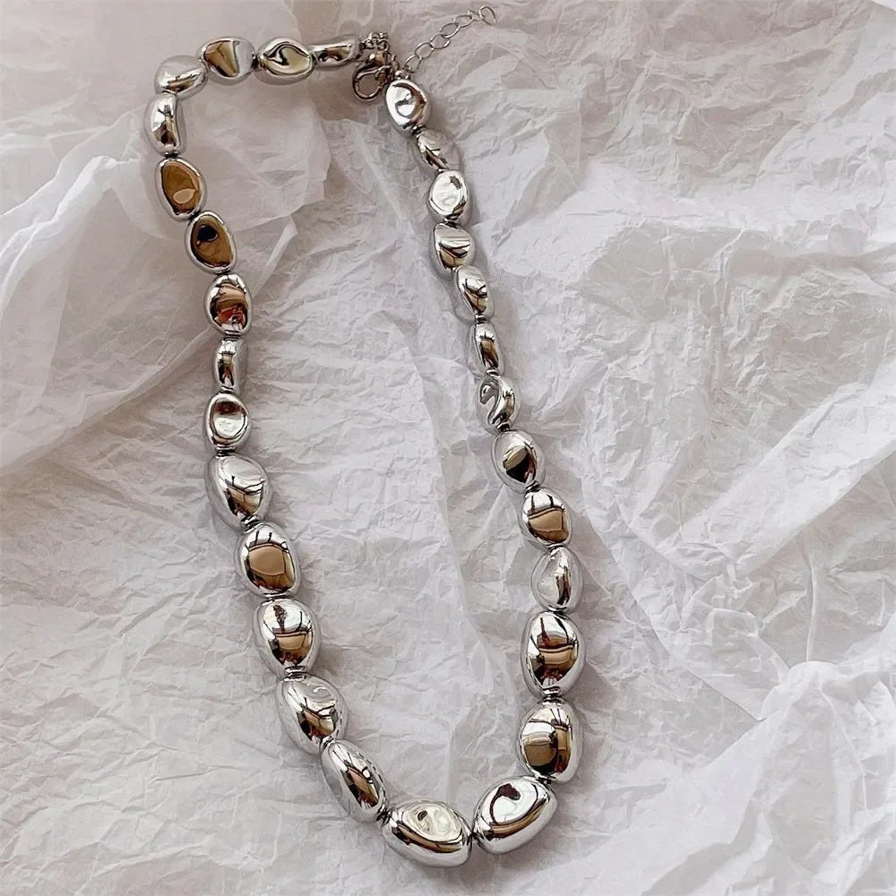 Vintage Silver-plate CCB Geometric Chain Artificial Pearl Necklace For Women Female Fashion Boho Y2K Girl Jewelry Gift