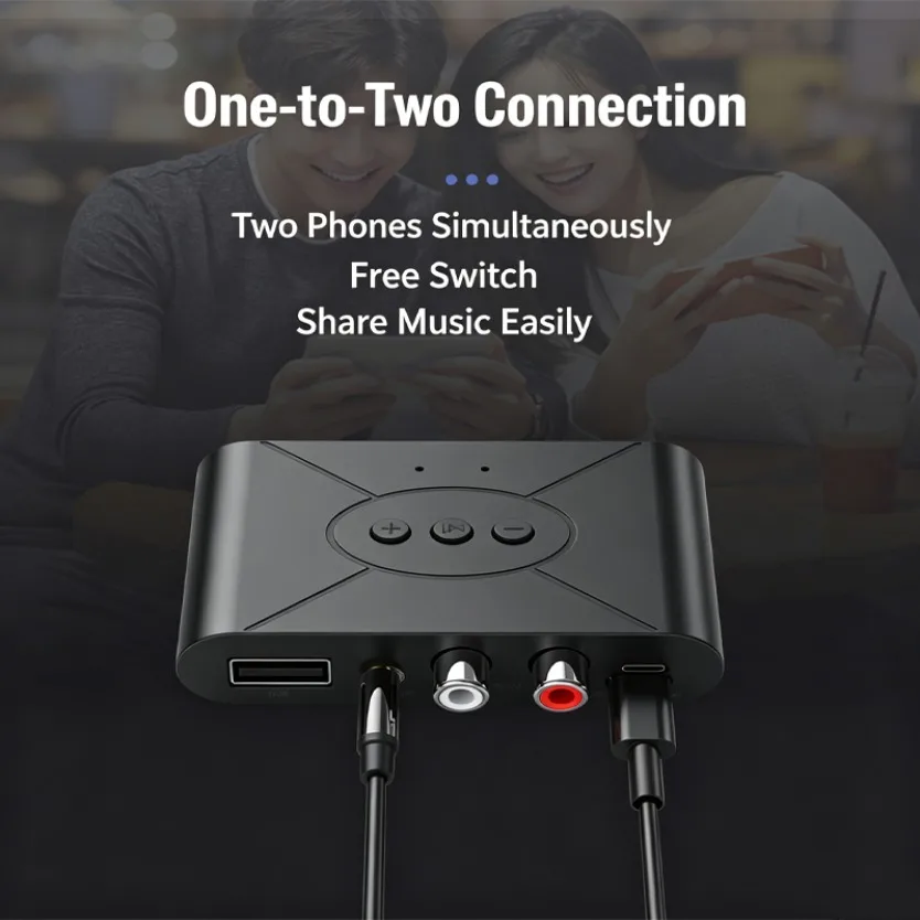 Bluetooth 6.0 Wireless Audio Receiver For Car AUX Input RCA Lotus Port Adapter With Clear Call Mic Stable 10M Bluetooth Signal