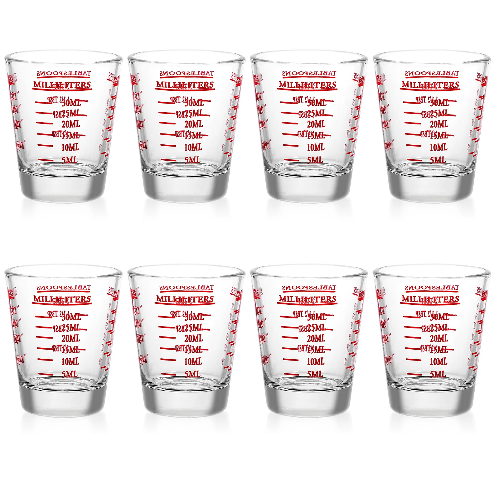 

8Pcs Glass Measuring Cups with Easy Read Graduations Dual Markings for Milliliters and Ounces Compact Kitchen Baking Coffee
