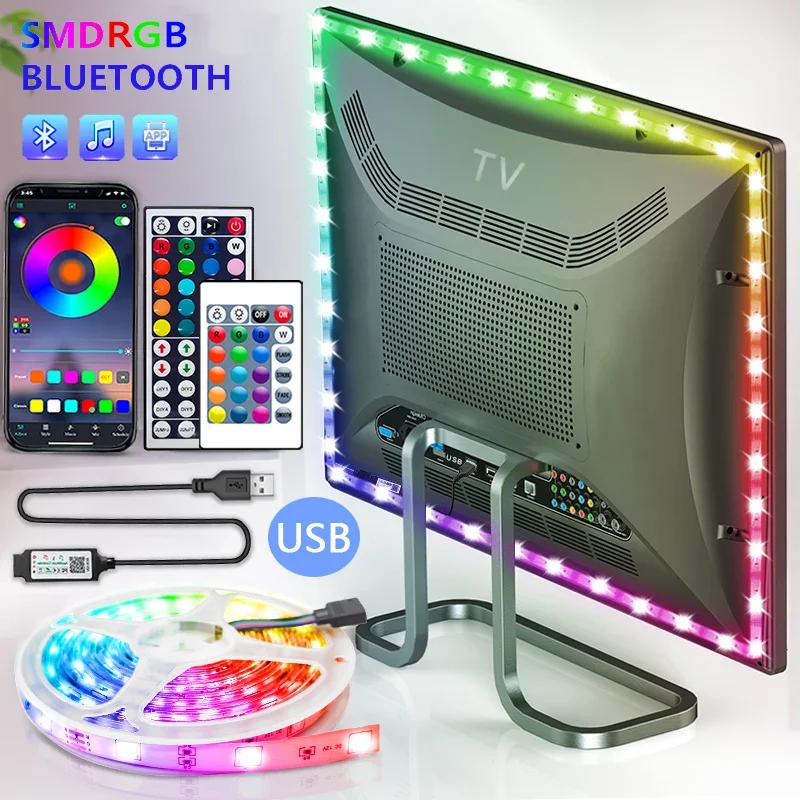 

USB LED Strip Light Tape Bluetooth 5050 SMD 5V USB RGB Lights Flexible LED Lamp Tape Ribbon RGB Self-adhesive TV Desktop Diode