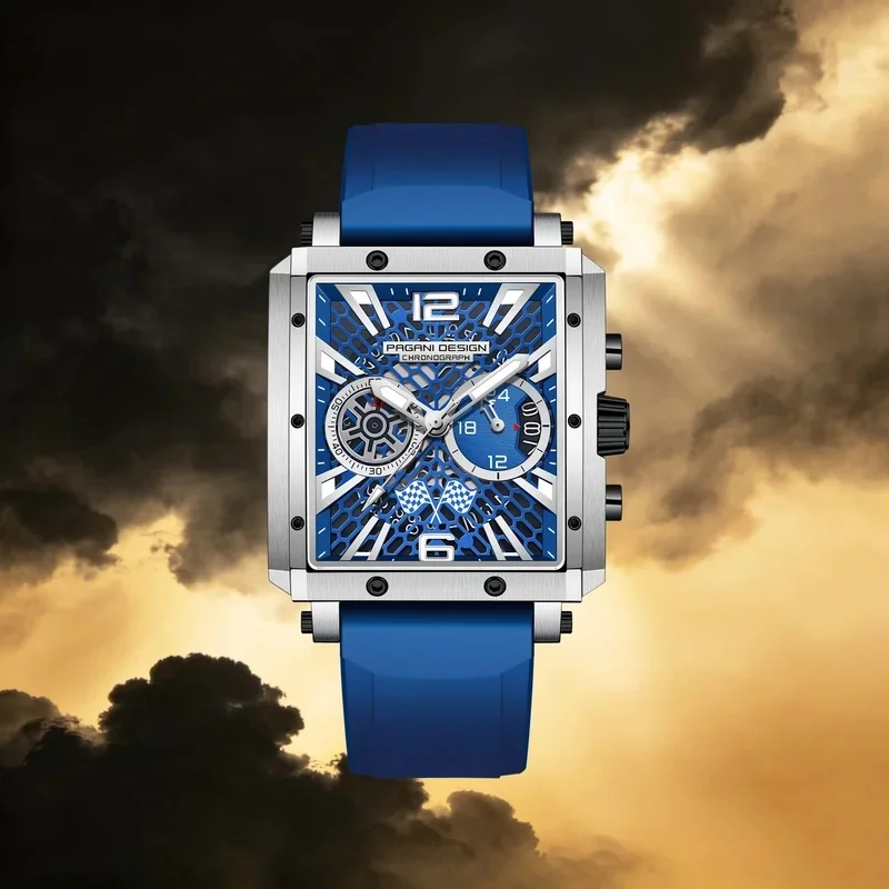 PAGANI DESIGN Young Fashionable Men Quartz Watch Silicone Strap Luminous Diving Watch 3-Eye Chronograph Sports Business Dual-Use