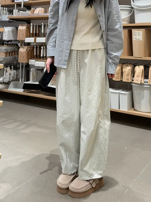 Women's High Waist Wide Leg Pants Korean Style Commute Cloud Balloon Pants Nine Points Slimming Trousers Casual Pants