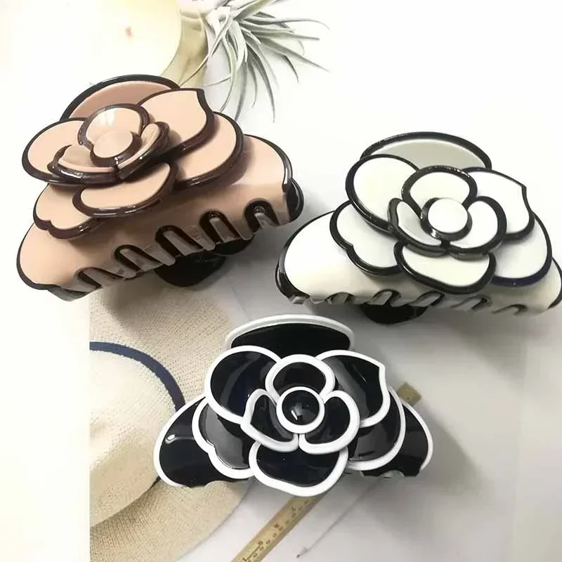Creative Birthday Gift Jewelry Acrylic Camellia Flower Hair Claw Clip Handmade Fashion Hairpin For Women Girls Hair Accessories