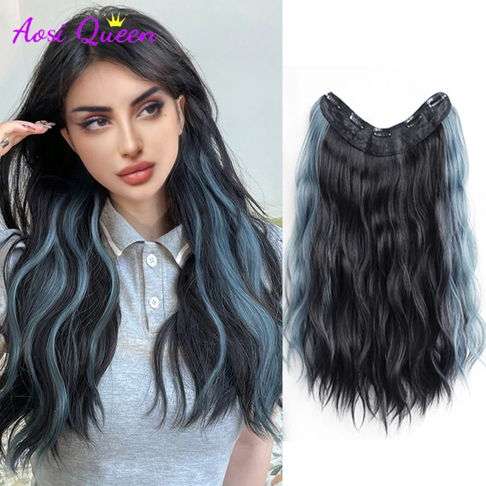 Synthetic Long Culry brown black Clip in Hair Extensions Wig Natural Fake False Hair One Piece Hairpin Accessories Hairpiece Wom