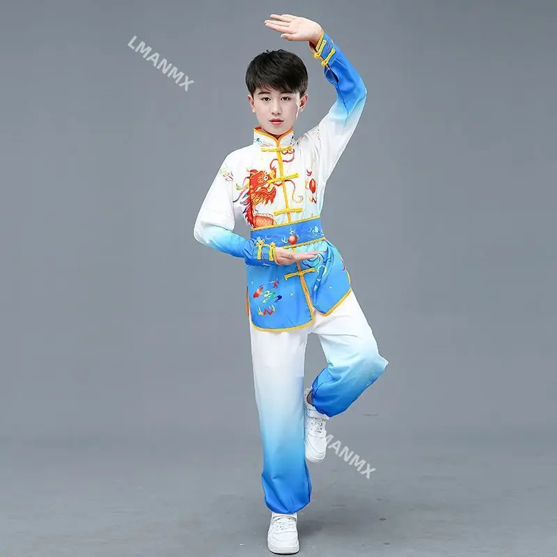 Women Men chinese traditional dragon dance Martial Art Tai Chi Wushu Uniform Kung Fu competition uniform changquan kids children