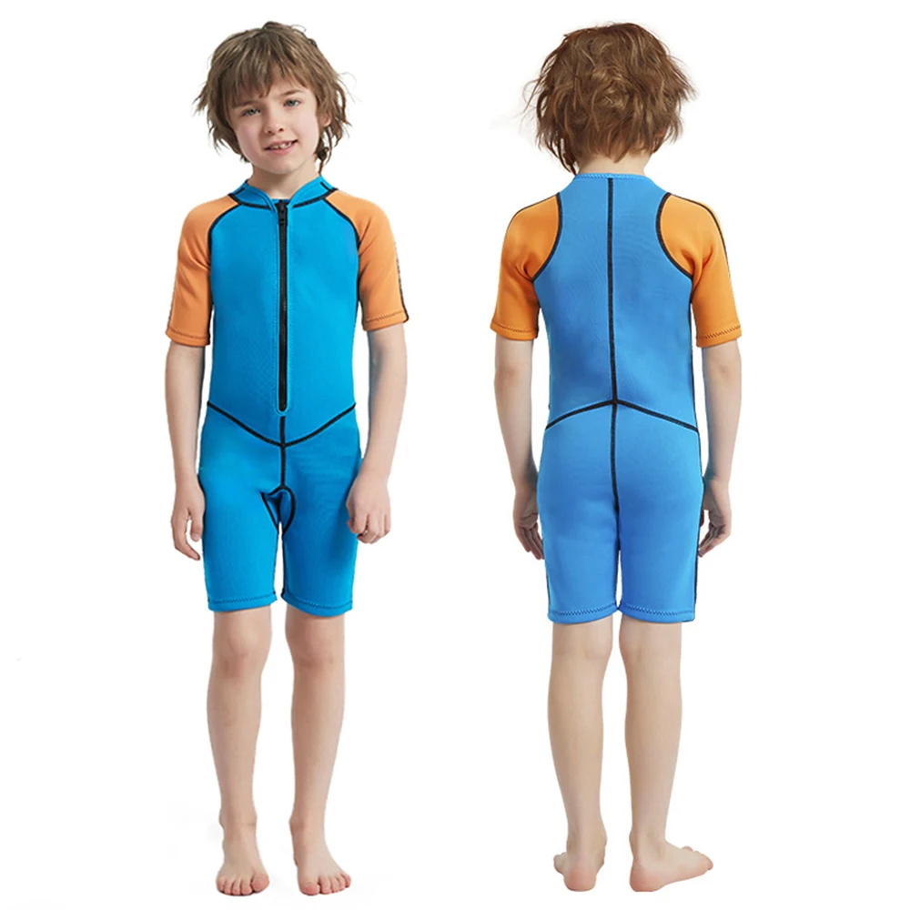 

STLF Kidsren's One-Piece Short-Sleeved Wetsuit Warm Snorkeling Swim Gear with Sun Protection Shorts for Big Small Kids Cold-Proo
