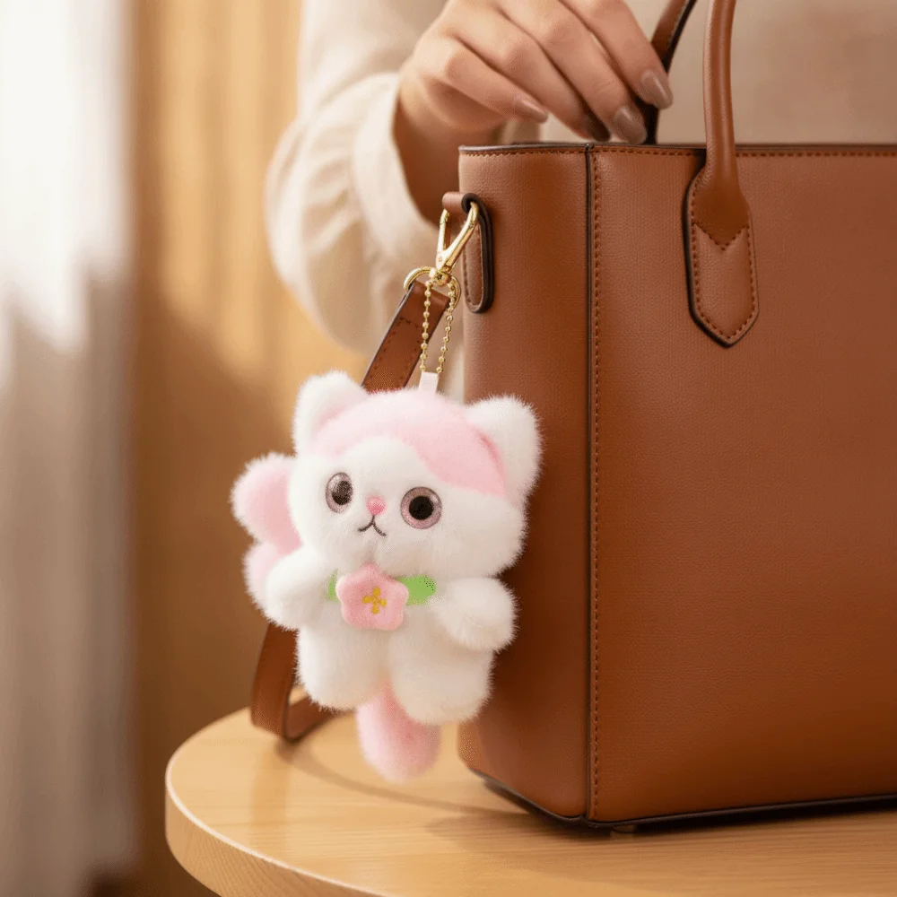 Viral Soft Fluffy Cat Keychain Mini Size Cartoon Animal Cat Keyring Cute Exquisite Design Kitten Keychain Room Decor