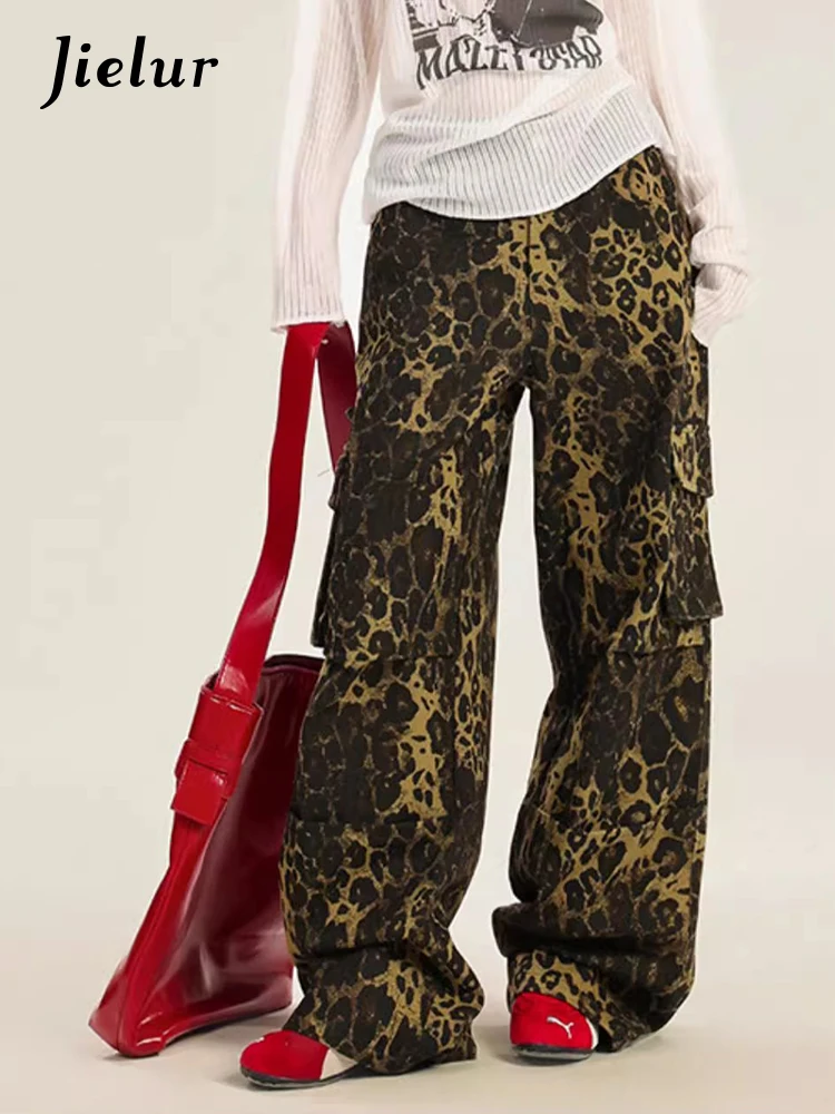 

Retro Leopard Print Street High Waist Loose New Wide Leg Casual Pants Trousers Women Classic Full Length Simple Office Ladies