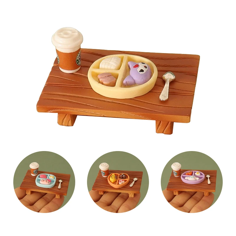 1Set Dollhouse Western Style Food With Spoon And Table Dollhouse Miniature Dining Room Scene Decor For Kid Pretend Play Toys