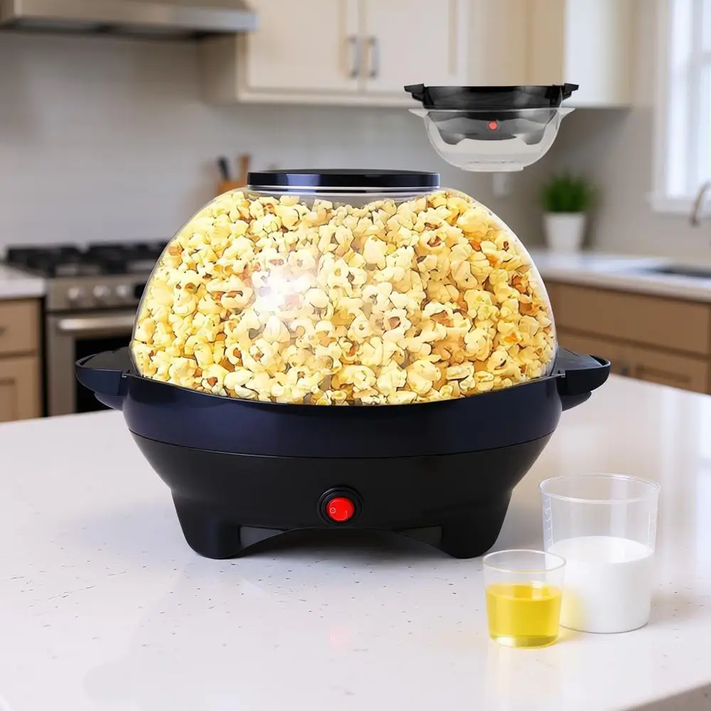 

6 Quart Corn Hine, Stir Corn Per Hine, Electric Hot Oil Corn Maker Hine, Nonstick Plate & Stirring Rod, Large Lid or Serving Bow