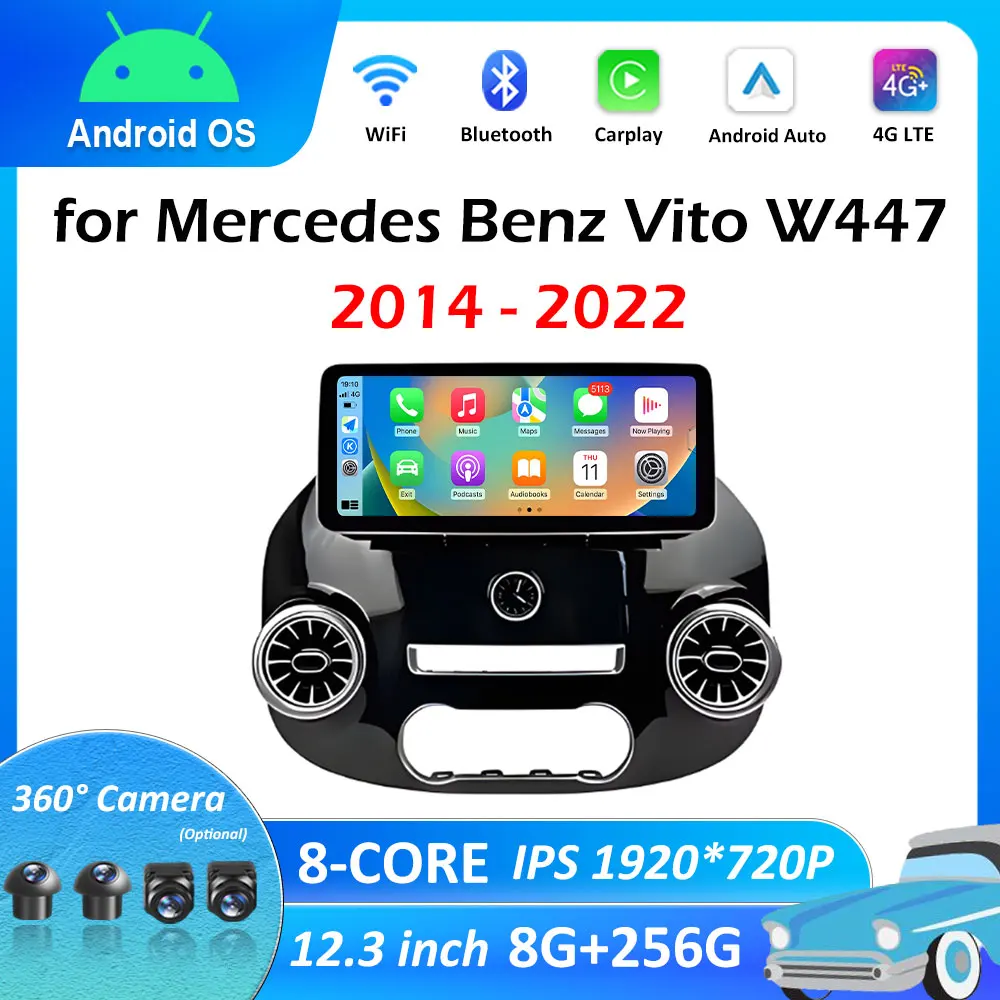 for Mercedes Benz Vito W447 2014 2015 2016 2017 - 2022 Car Video Radio Multimedia Player Cooling fan Wireless Carplay Head Unit