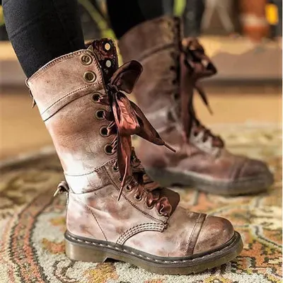 New Women Winter Outdoor Lace-up Ankle Boots Ladies Square Heel PU Boot Plus Size 35-43 Casual Booties Woman Zapatos Mujer