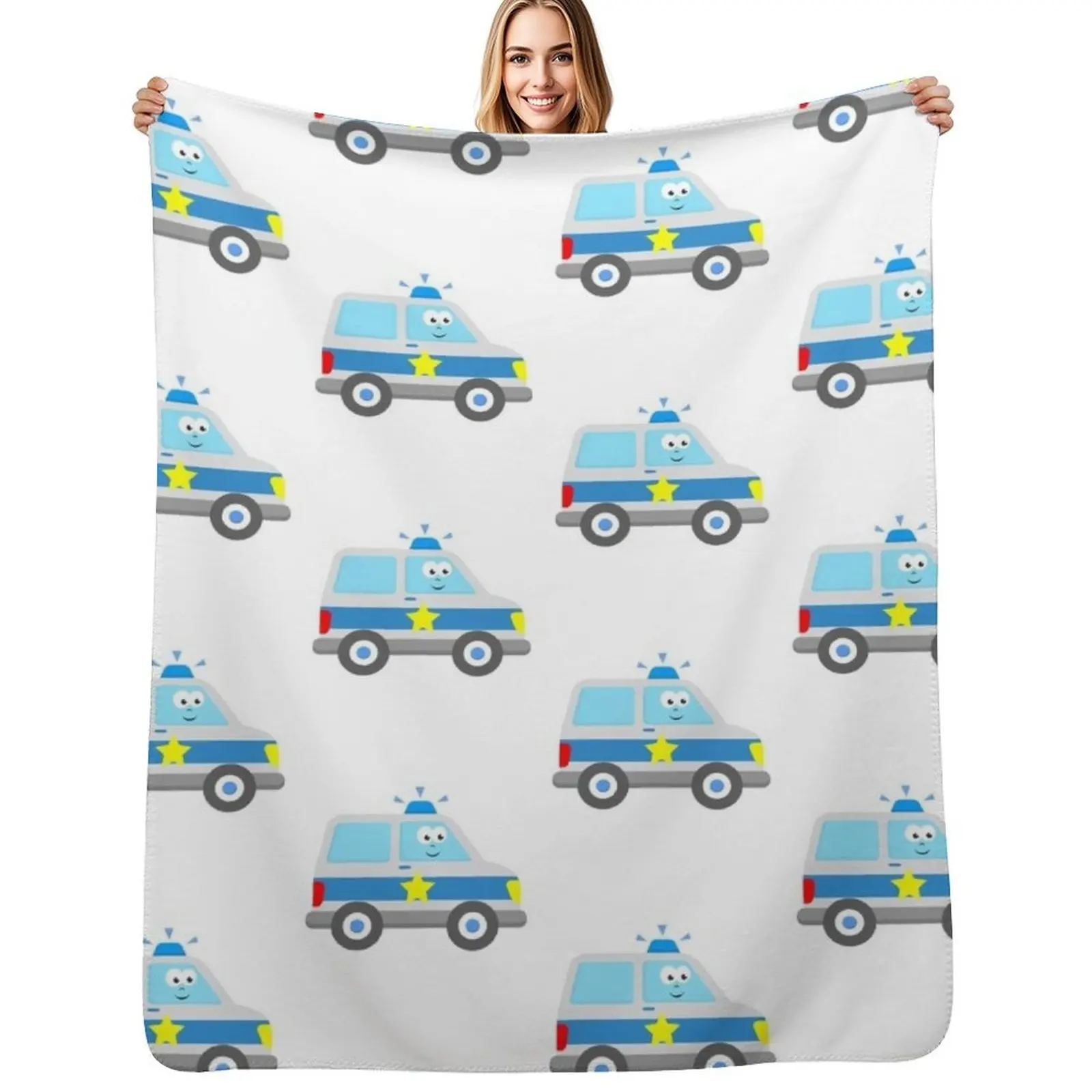 Cute Toddler Police Car Boys Girls Kids Cop Patrol Vehicle Throw Blanket Warm Accent Blanket for Living Room Decoration