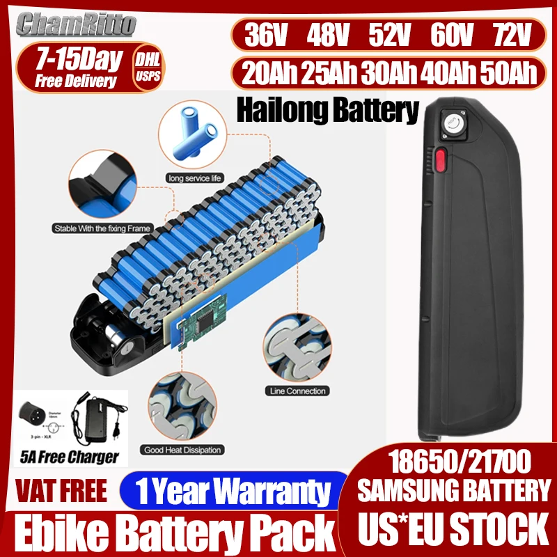

48v 52v E bike hailong bateria para bicicleta electrica 60v 72v 20 30ah 40ah 50ah 60ah lithium Electric bike battery 750w 2000w