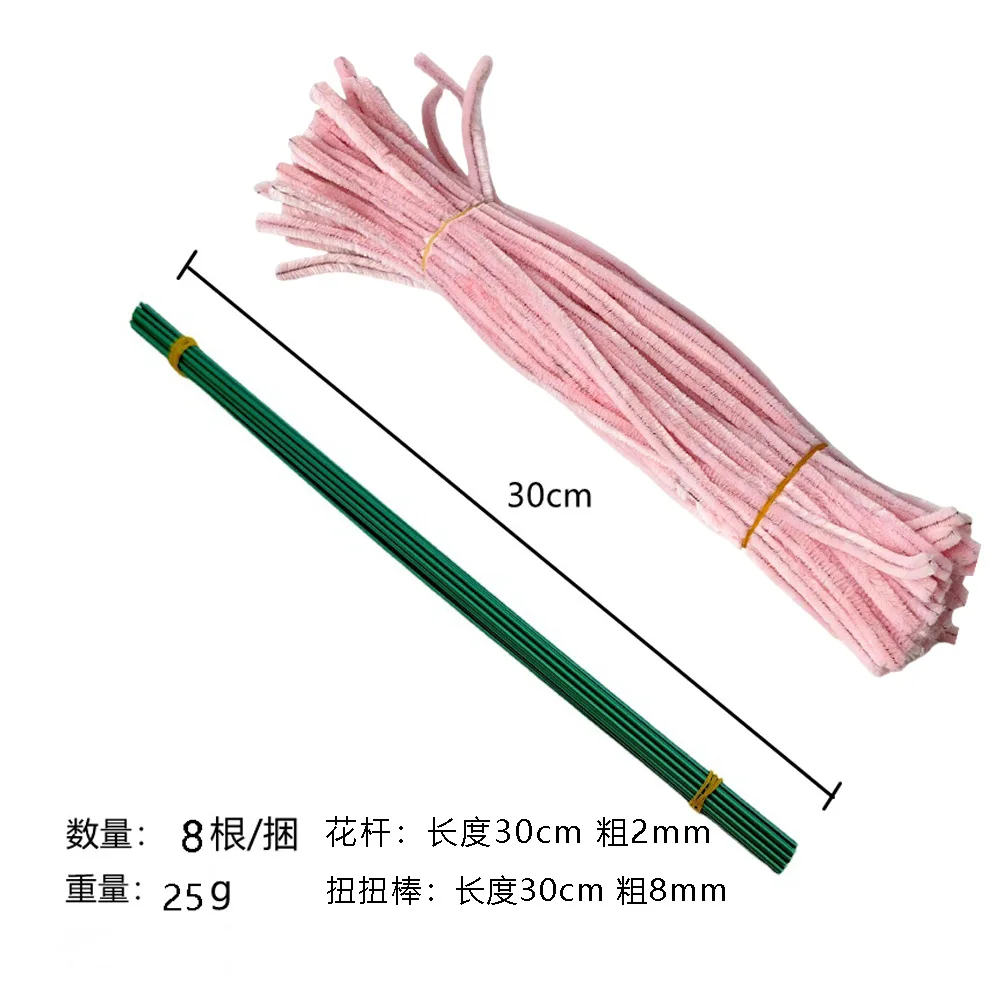 200 Pieces Pipe Cleaners Pink Tulip Craft Supplies Plush Twist Sticks Chenille Stems Twisting Bar Wedding Home Table DIY Flower view 5