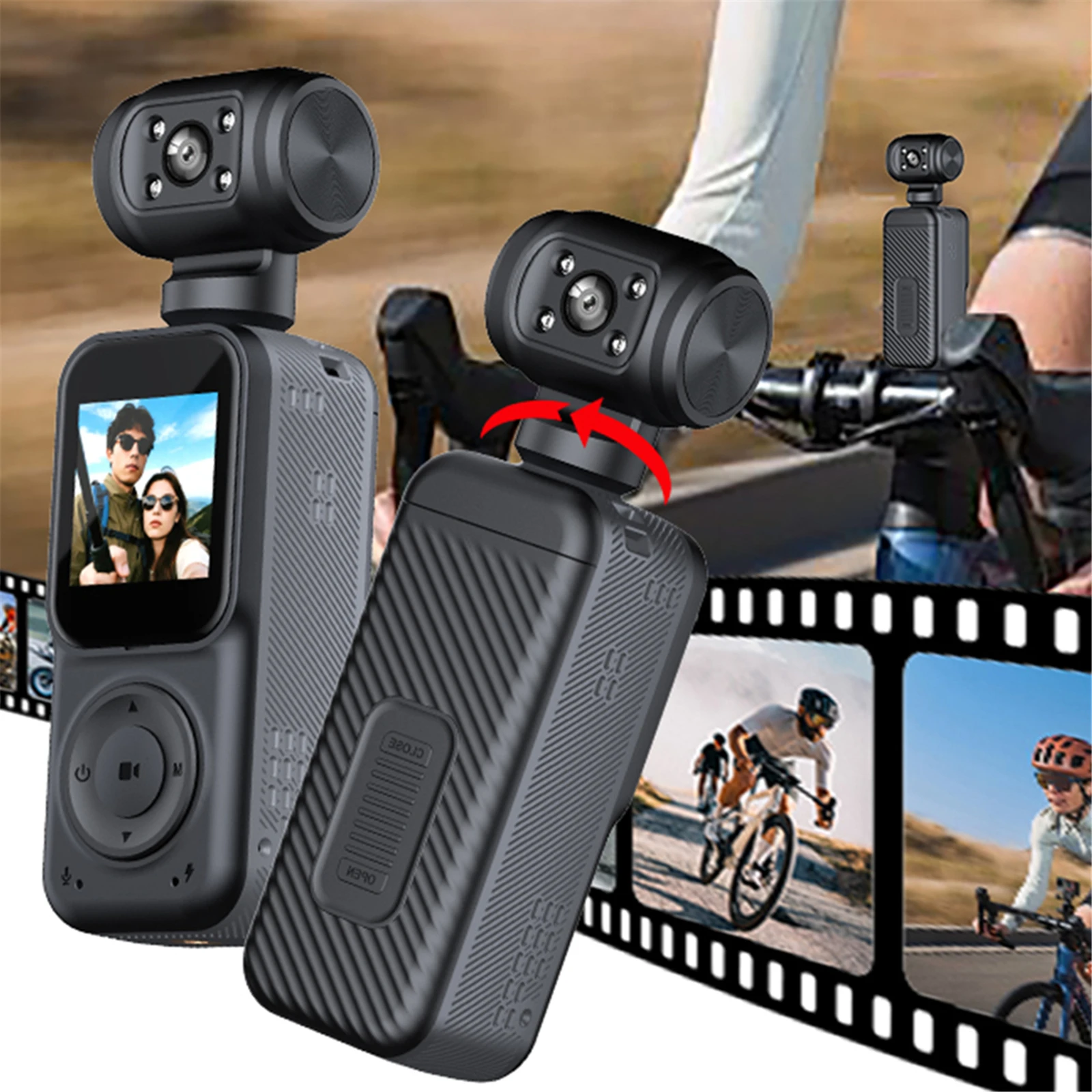 

Экшн-камера 2K с поворотным объективом на 180°, Wi-Fi, для видеоблогов, с экраном 1,5 дюйма, широкоугольная (130°) для путешествий, встреч и повседневного использования