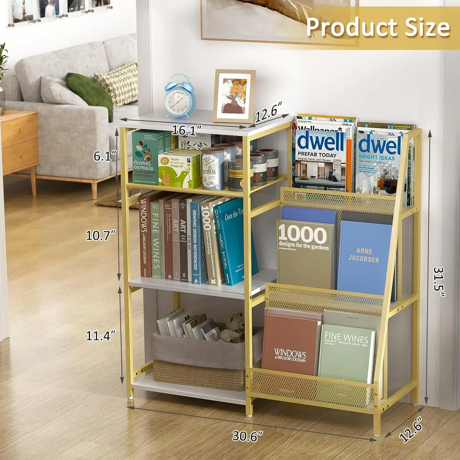 Bookshelf, Wooden Kids Bookshelf with 3-Tier Ladder Book Display Rack, Small Book Shelf Library Bookcase Storage Organiz