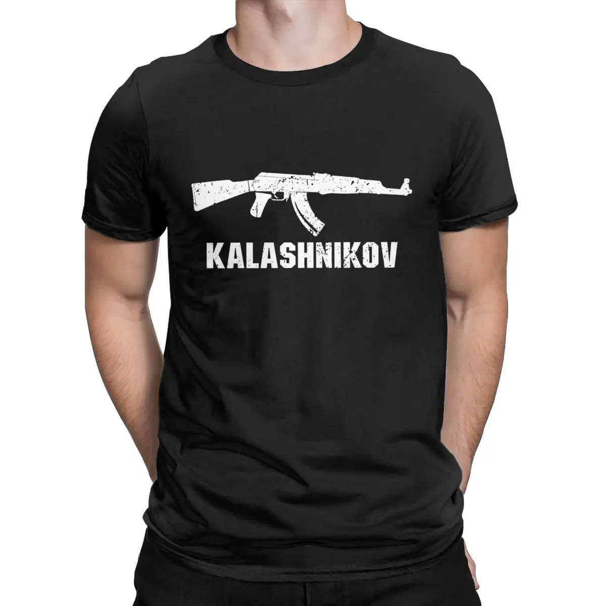 USSR AK-47 Kalashnikov T-Shirts Men Saiga Semi Automatic Vintage Pure Cotton Tee Shirt Round Neck Short Sleeve T Shirts Plus