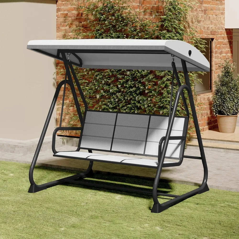 Outdoor Pátio Swing Chair com Canopy ajustável, Balanço da varanda, assentos confortáveis e respiráveis, 3 pessoas