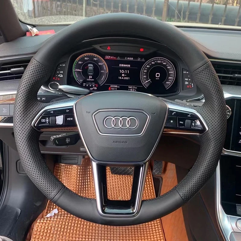 

Customized For Audi A6L Steering Wheel Cover Genuine Leather Anti-skid Hand-sewn A4L A3 A7 A8 Q3 Q5 Q7 Auto Interior Accessories