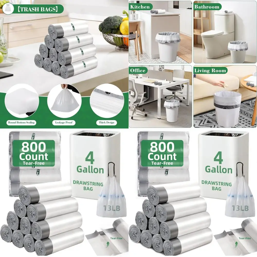 

800 Count 4-Gallon Small Thick Trash Bags, Pre-Separated Liners for Home Use, Suitable for Bathroom, Kitchen, Bedroom, and Offic