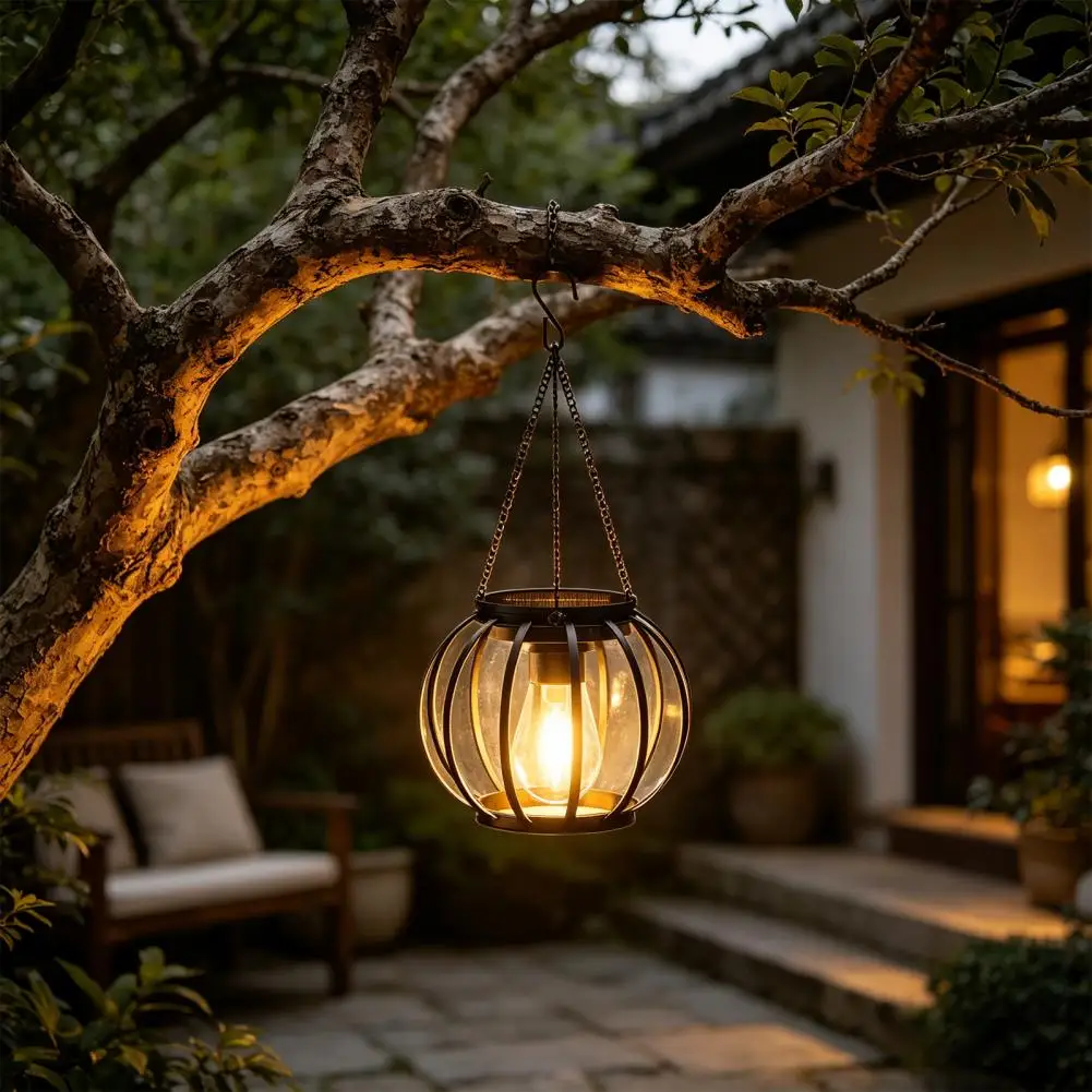 Solar Lantern Outdoor Metal Mesh Shell Solar Powered Hanging Lantern with Hook And Base Garden Patio Porch Decor