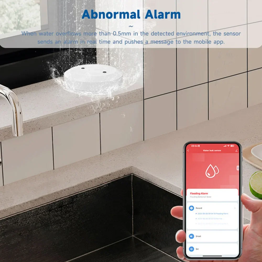 Zigbee Tuya Sensor kebocoran air, pendeteksi banjir, kebocoran, pemantau jarak jauh, aplikasi Alarm, Sensor kebocoran air, Sensor kehidupan pintar